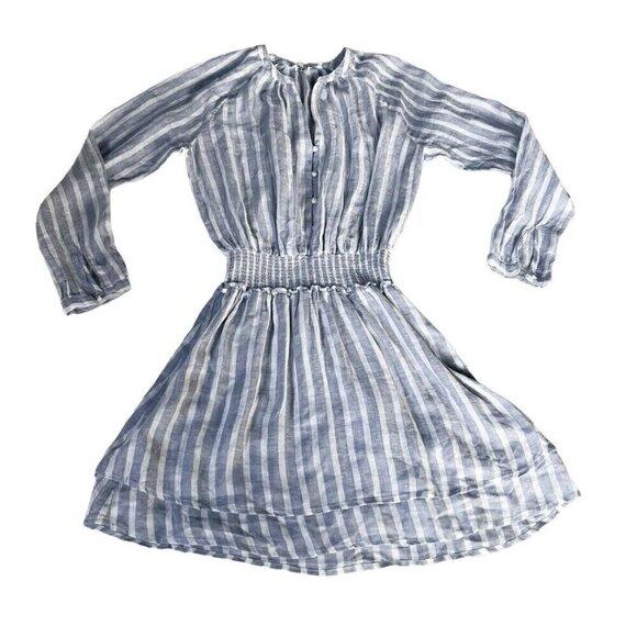 RAILS Woman's Sz XS Jasmine Blue White Rhône Stripe Linen Blend Smocked Dress - Picture 9 of 9